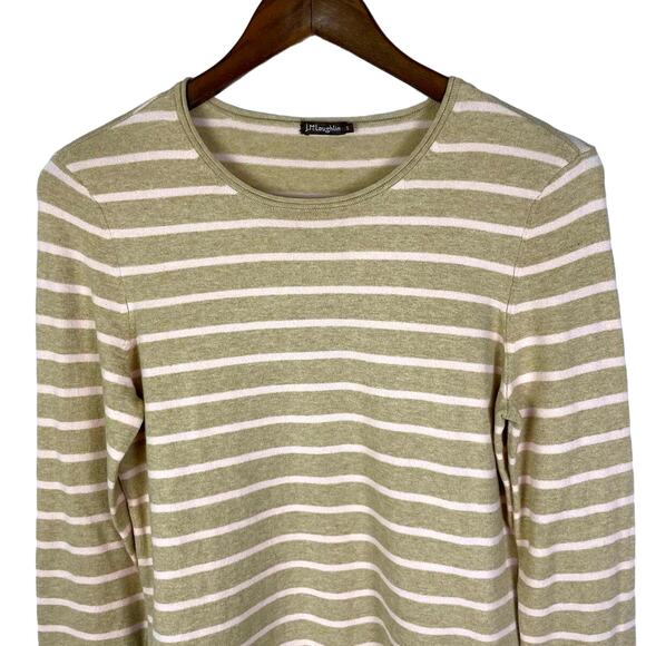 J. McLaughlin Poet Tan & Pink Stripe Modal Blend Long Sleeve Knit Sweater - Picture 4 of 7